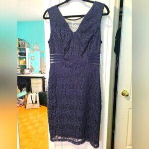 EnFocus Studio Navy Floral Glitter Sparkle Mesh Midi Above Knee Evening Dress 10